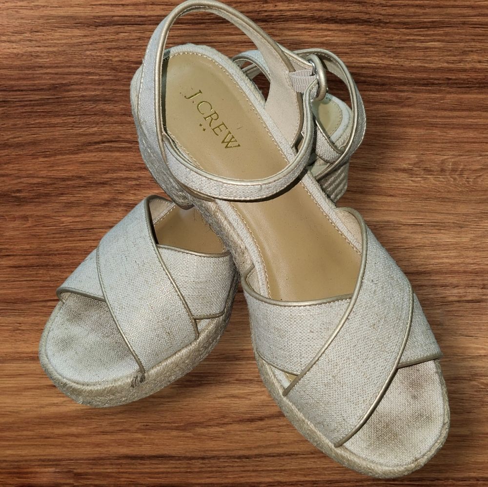 J. Crew Factory Beige Espadrille Jute Wedge Sandals. Sz. 8